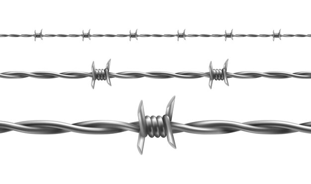 Ilustración de alambre de púas, patrón horizontal transparente con alambre de púas retorcido