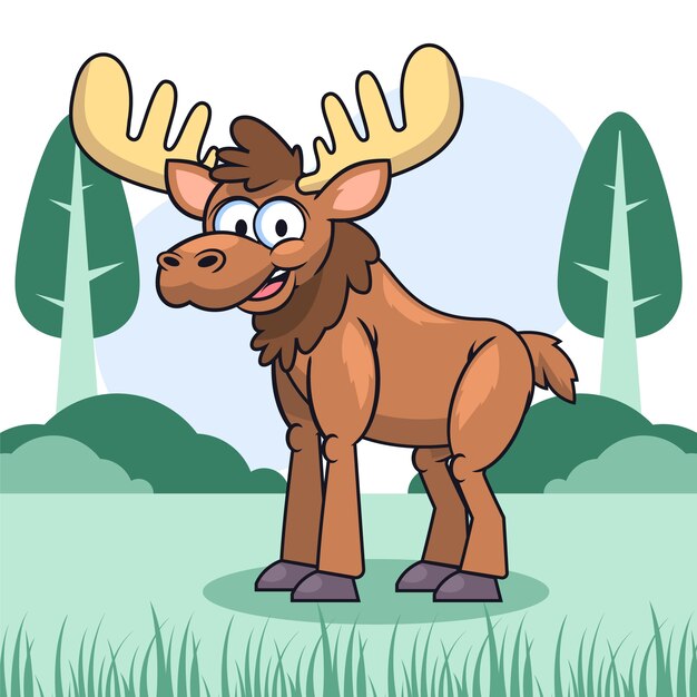Ilustración de alces de dibujos animados dibujados a mano