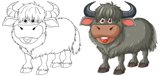 Ilustración alegre de dibujos animados de Yak