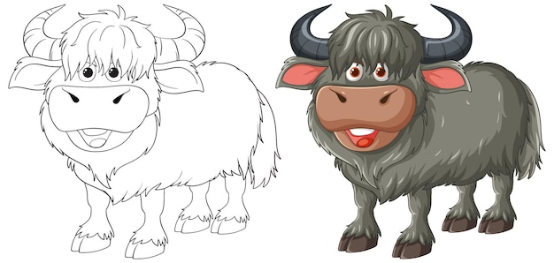 Ilustración alegre de dibujos animados de Yak