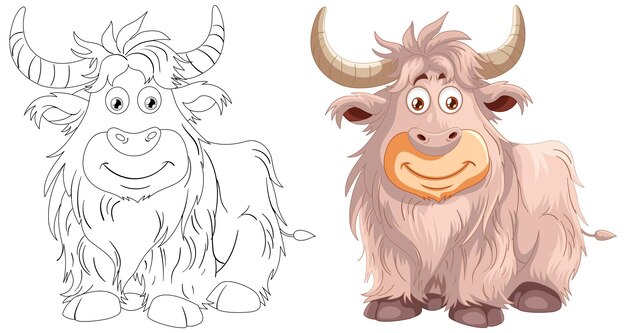 Ilustración alegre de dibujos animados de Yak