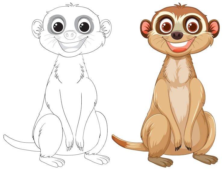 Vector gratuito ilustración alegre de merkat antes y después