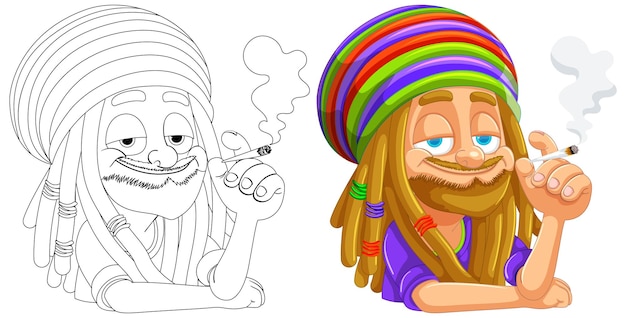 Ilustración de un alegre rastafari fumando