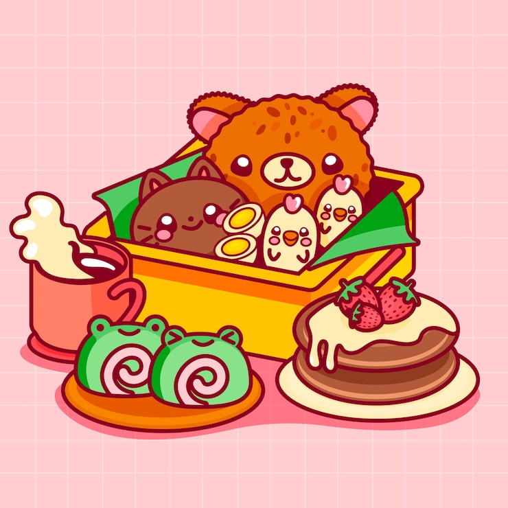 Vector gratuito ilustración de alimentos kawaii de diseño plano dibujado a mano