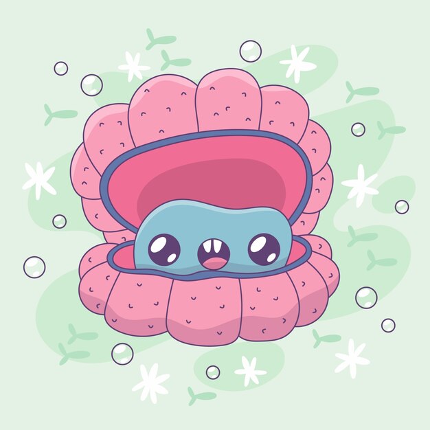 Ilustración de almeja de dibujos animados dibujados a mano