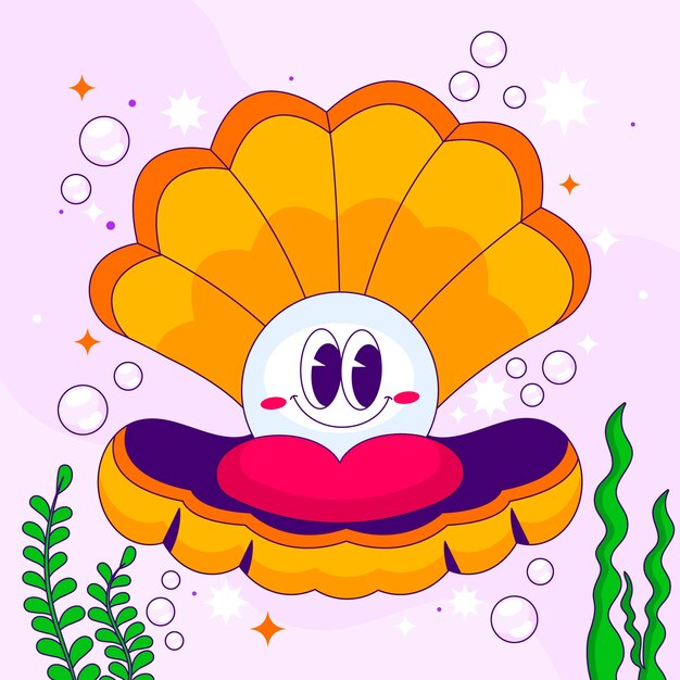 Ilustración de almeja de dibujos animados dibujados a mano