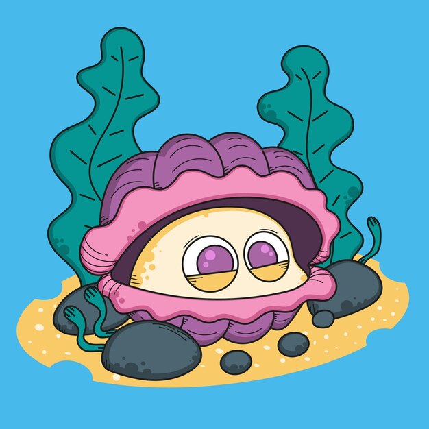 Ilustración de almeja de dibujos animados dibujados a mano