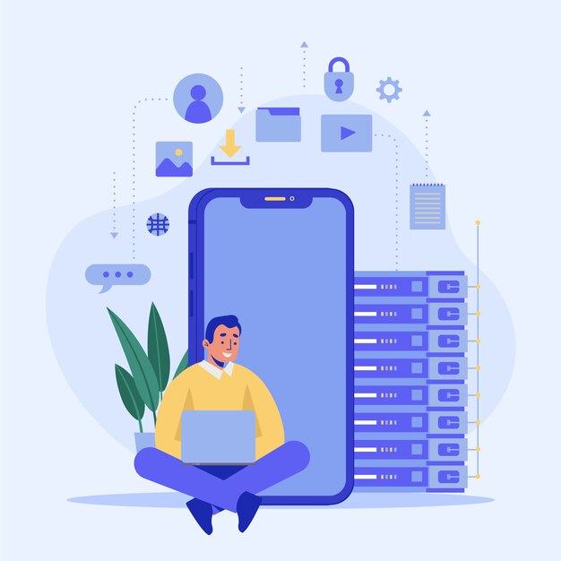 Ilustración de alojamiento de sitio web de diseño plano dibujado a mano