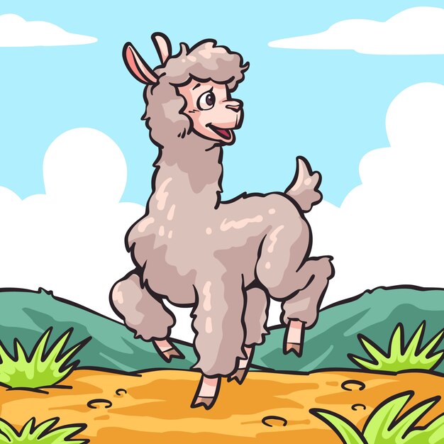 Ilustración de alpaca de dibujos animados dibujados a mano