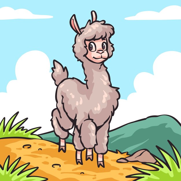 Ilustración de alpaca de dibujos animados dibujados a mano