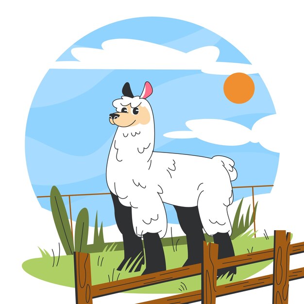 Ilustración de alpaca de dibujos animados dibujados a mano