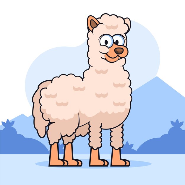 Ilustración de alpaca de dibujos animados dibujados a mano