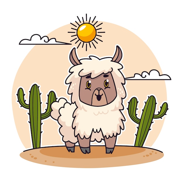 Vector gratuito ilustración de alpaca de dibujos animados dibujados a mano