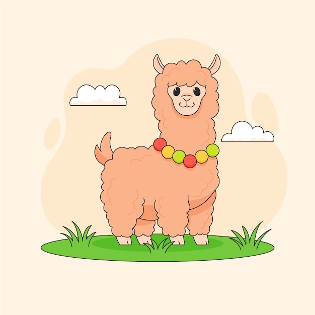 Ilustración de alpaca de dibujos animados dibujados a mano