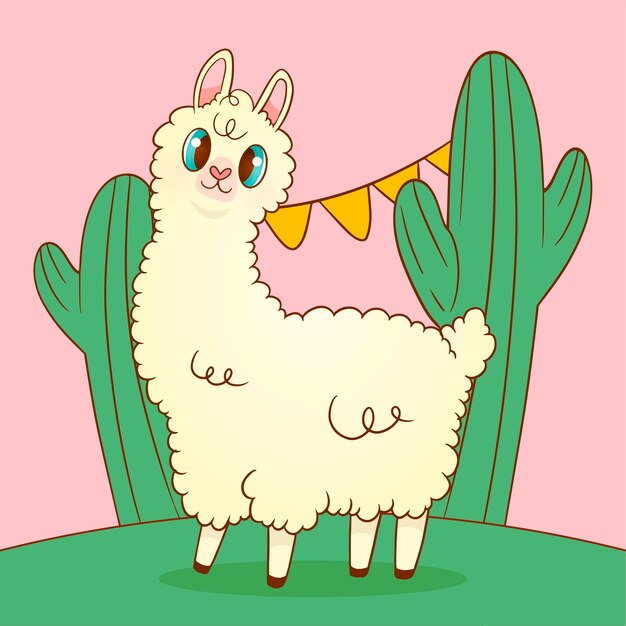 Ilustración de alpaca de dibujos animados dibujados a mano