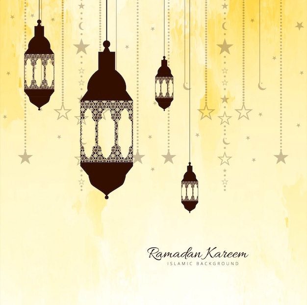 Vector gratuito ilustración amarilla de ramadan kareem con linternas