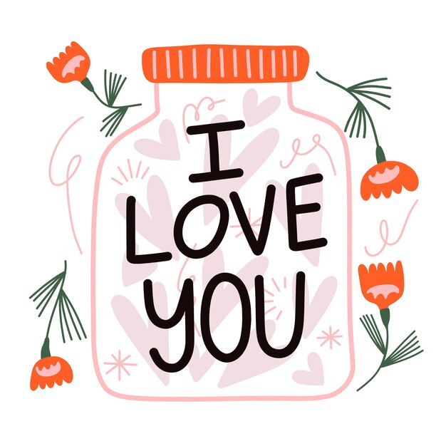 Ilustración de amor de palabra dibujada a mano para el día de san valentín