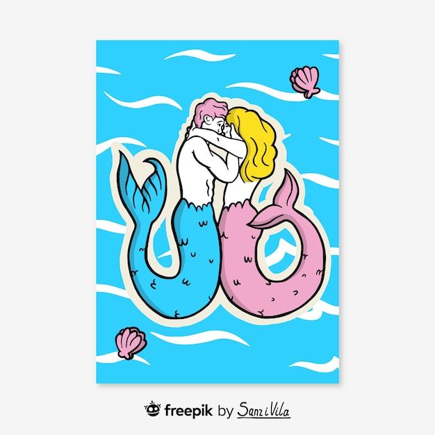 Ilustración de amor de sirena dibujada a mano