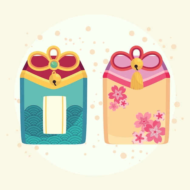 Ilustración de amuletos japoneses dibujados a mano