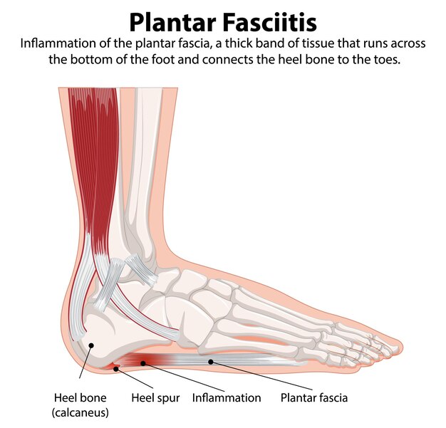 Ilustración de la anatomía del pie por fasciitis plantar