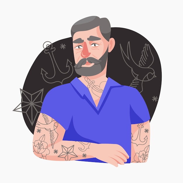 Vector gratuito ilustración de anciano tatuado