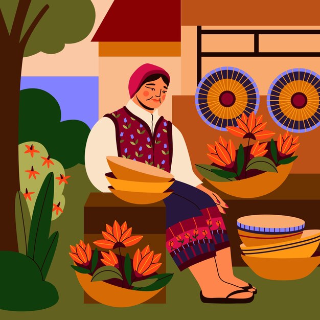 Ilustración de ancianos asiáticos dibujada a mano