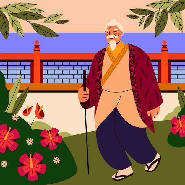 Vector gratuito ilustración de ancianos asiáticos dibujada a mano