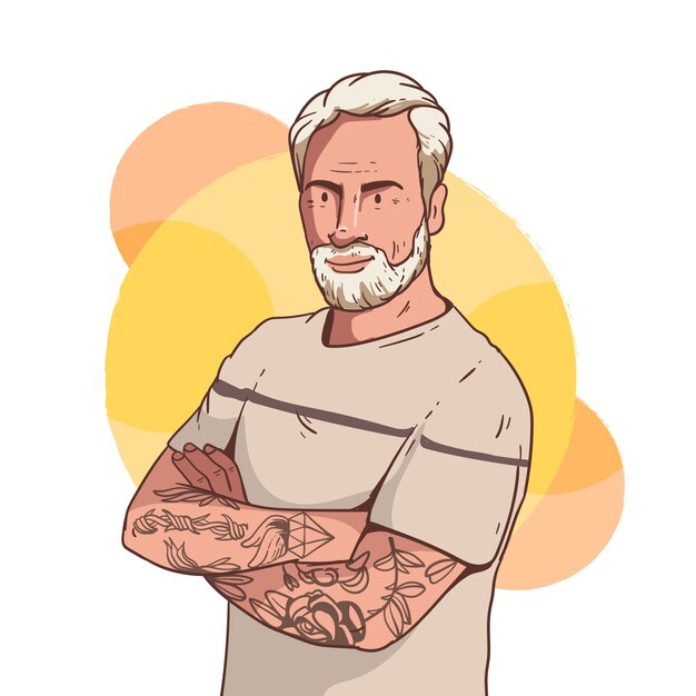 Ilustración de ancianos tatuados dibujados a mano