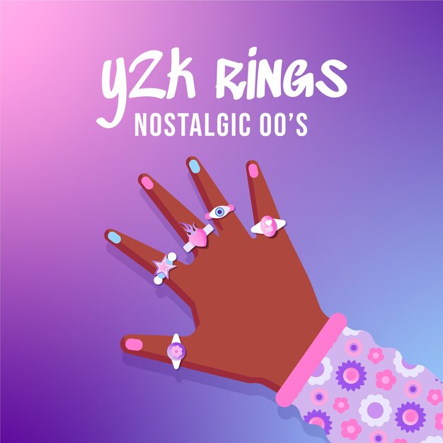 Ilustración de anillos degradados y2k