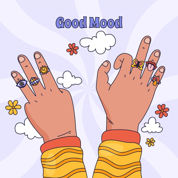 Ilustración de anillos y2k dibujados a mano