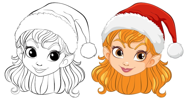 Vector gratuito ilustración de la animadora festiva en el sombrero de papá noel