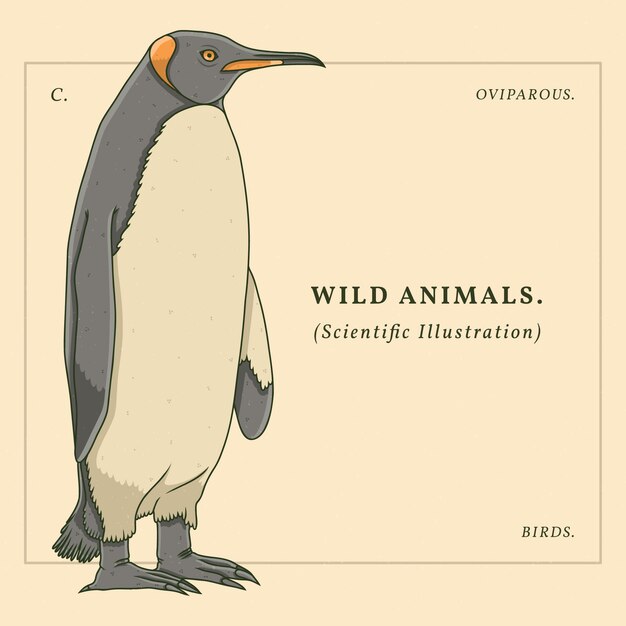 Ilustración animal retro pingüino