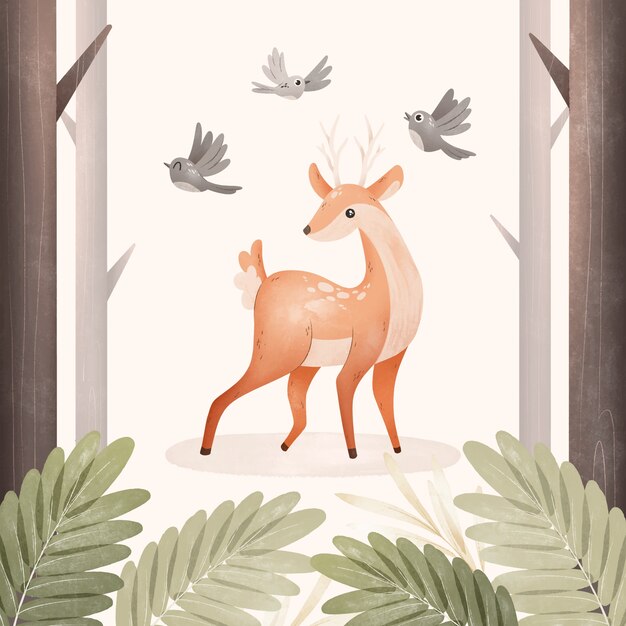 Ilustración de animales del bosque acuarela