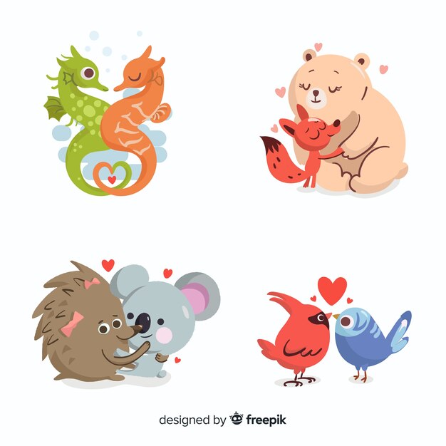 Ilustración de animales lindos enamorados