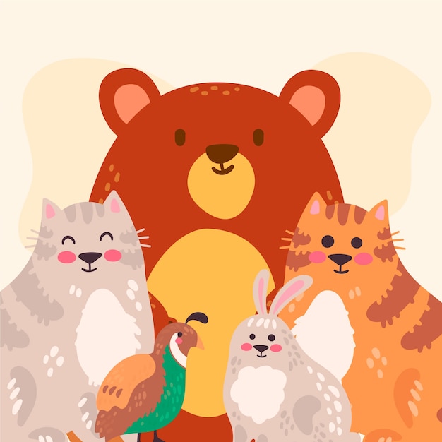 Vector gratuito ilustración de animales parecidos a niños dibujados a mano