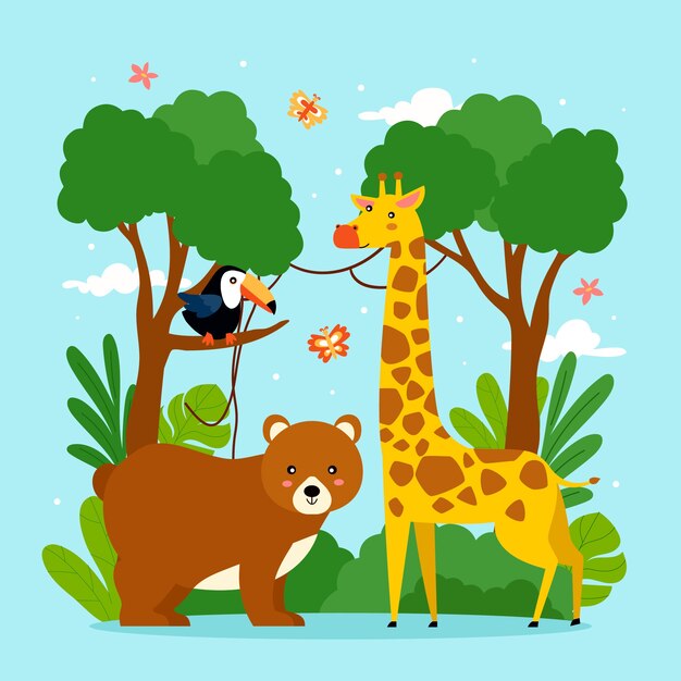 Ilustración de animales parecidos a niños dibujados a mano