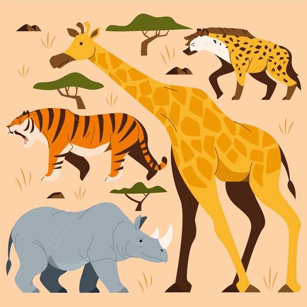 Ilustración de animales salvajes dibujada a mano
