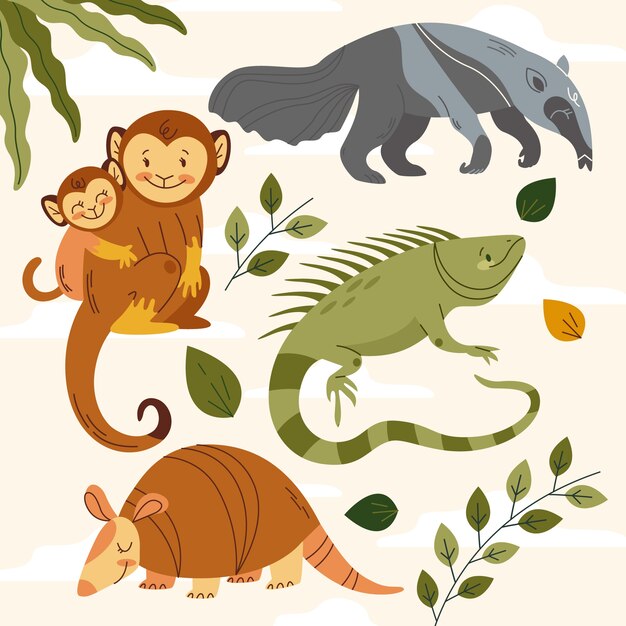 Ilustración de animales salvajes dibujada a mano