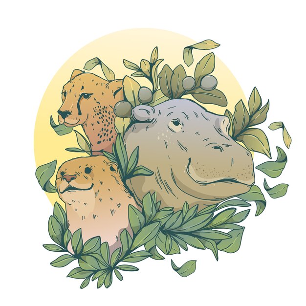 Ilustración de animales salvajes dibujada a mano