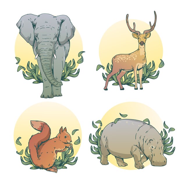 Ilustración de animales salvajes dibujada a mano