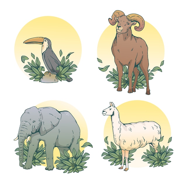 Ilustración de animales salvajes dibujada a mano