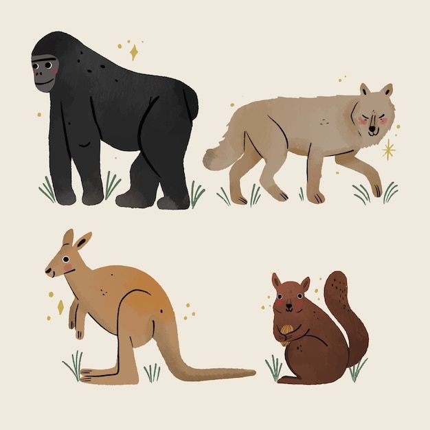 Ilustración de animales salvajes dibujados a mano