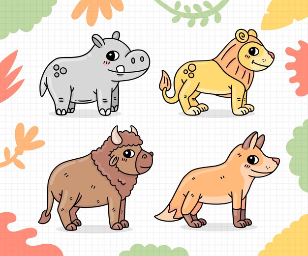 Ilustración de animales salvajes dibujados a mano