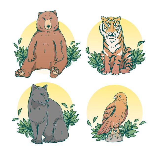 Ilustración de animales salvajes dibujados a mano