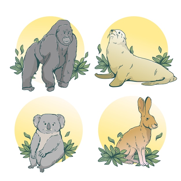 Ilustración de animales salvajes dibujados a mano