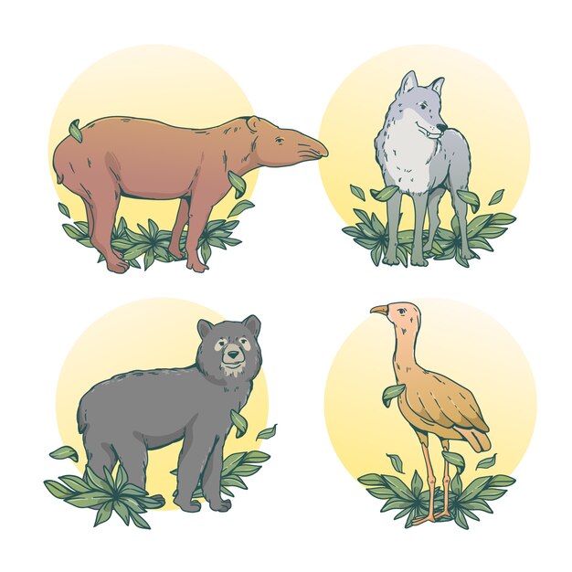 Ilustración de animales salvajes dibujados a mano