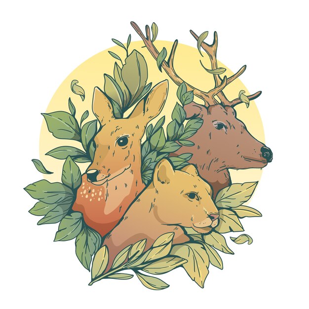 Ilustración de animales salvajes dibujados a mano