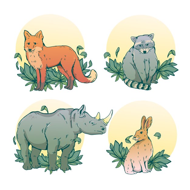 Ilustración de animales salvajes dibujados a mano