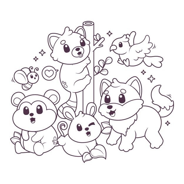 Ilustración de animales del zoológico dibujados a mano