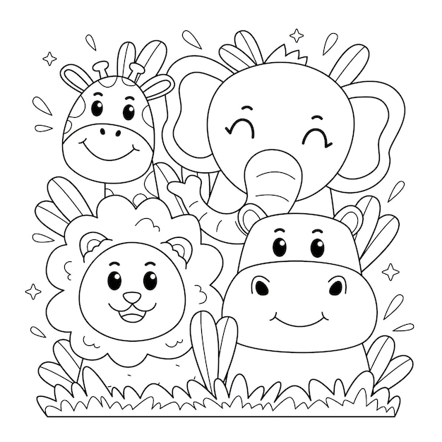 Ilustración de animales del zoológico dibujados a mano